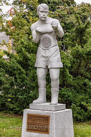 Life-sized, white granite sculpture of Billy Costello, former boxing world champion and native of Kingston, New York.