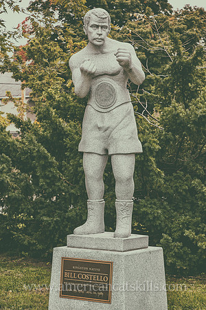 Life-sized, white granite sculpture of Billy Costello, former boxing world champion and native of Kingston, New York.