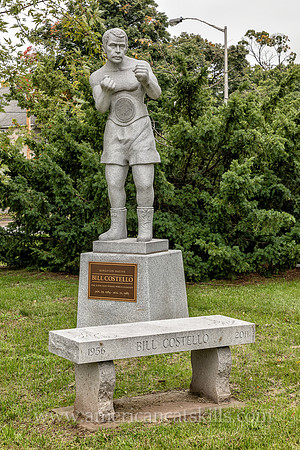 Life-sized, white granite sculpture of Billy Costello, former boxing world champion and native of Kingston, New York.