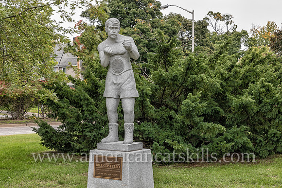 Life-sized, white granite sculpture of Billy Costello, former boxing world champion and native of Kingston, New York.