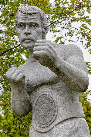 Life-sized, white granite sculpture of Billy Costello, former boxing world champion and native of Kingston, New York.