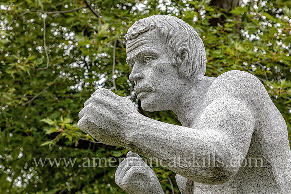 Life-sized, white granite sculpture of Billy Costello, former boxing world champion and native of Kingston, New York.