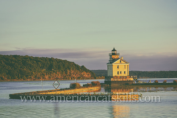 The beautiful Rondout Lighthouse at Kingston, New York is located along the Hudson River to mark the entrance and tidal flats of the Rondout Creek.