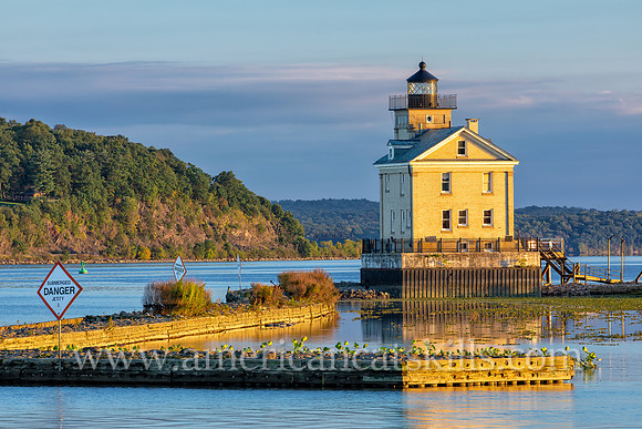 The beautiful Rondout Lighthouse at Kingston, New York is located along the Hudson River to mark the entrance and tidal flats of the Rondout Creek.