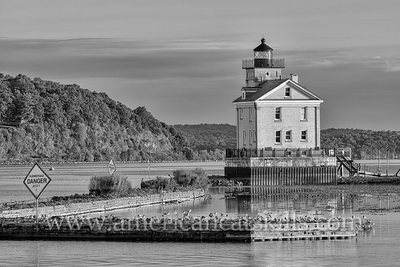 The beautiful Rondout Lighthouse at Kingston, New York is located along the Hudson River to mark the entrance and tidal flats of the Rondout Creek.