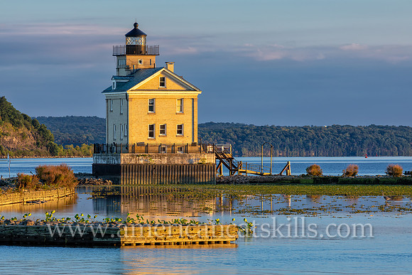 The beautiful Rondout Lighthouse at Kingston, New York is located along the Hudson River to mark the entrance and tidal flats of the Rondout Creek.