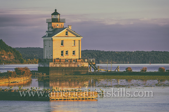 The beautiful Rondout Lighthouse at Kingston, New York is located along the Hudson River to mark the entrance and tidal flats of the Rondout Creek.