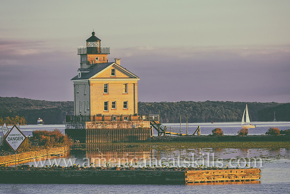 The beautiful Rondout Lighthouse at Kingston, New York is located along the Hudson River to mark the entrance and tidal flats of the Rondout Creek.