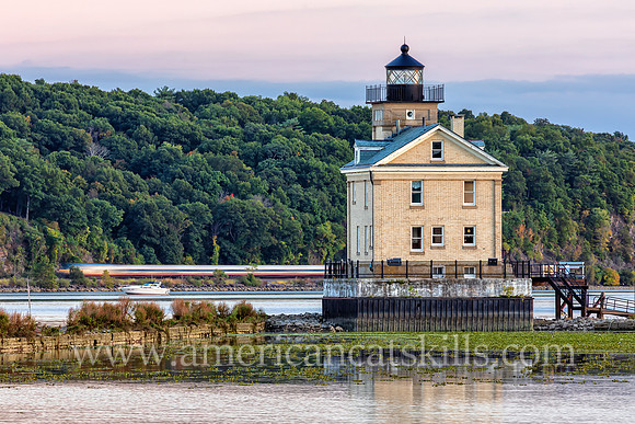 The beautiful Rondout Lighthouse at Kingston, New York is located along the Hudson River to mark the entrance and tidal flats of the Rondout Creek.