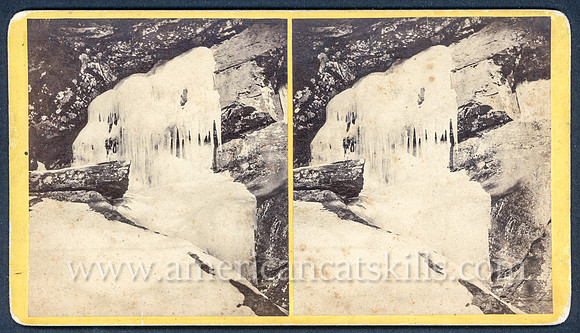 Vintage E. & H. T. Anthony & Co. stereoview # 282 titled “The frozen Spring near Stairs, Kauterskill Falls” in the “Artistic Series.”