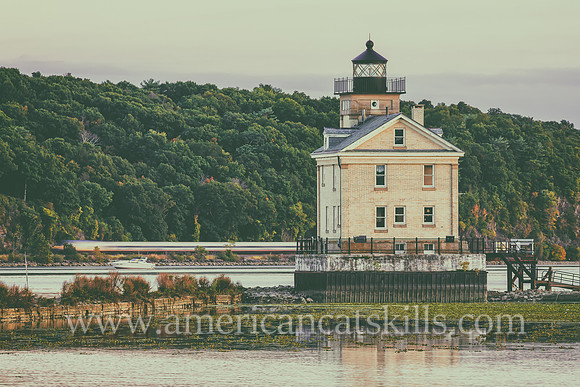 The beautiful Rondout Lighthouse at Kingston, New York is located along the Hudson River to mark the entrance and tidal flats of the Rondout Creek.