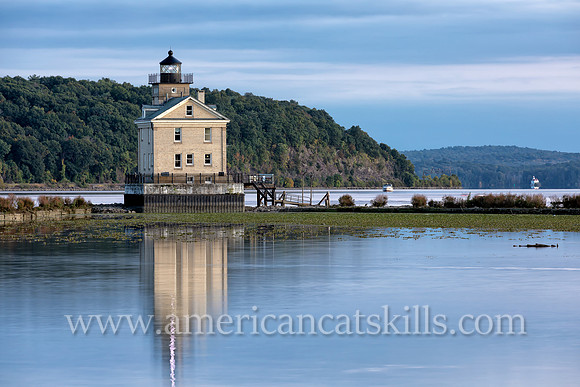 The beautiful Rondout Lighthouse at Kingston, New York is located along the Hudson River to mark the entrance and tidal flats of the Rondout Creek.