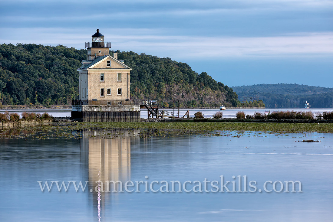 The beautiful Rondout Lighthouse at Kingston, New York is located along the Hudson River to mark the entrance and tidal flats of the Rondout Creek.