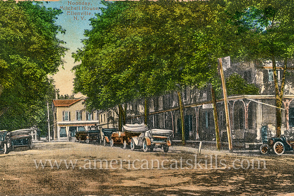 This postcard of the Mitchell House on Main Street in Ellenville, New York was manufactured by Edmund I. Tichenor at Middletown, New York.