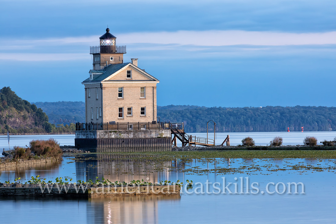 The beautiful Rondout Lighthouse at Kingston, New York is located along the Hudson River to mark the entrance and tidal flats of the Rondout Creek.