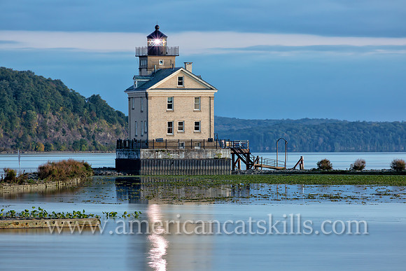 The beautiful Rondout Lighthouse at Kingston, New York is located along the Hudson River to mark the entrance and tidal flats of the Rondout Creek.