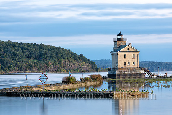 The beautiful Rondout Lighthouse at Kingston, New York is located along the Hudson River to mark the entrance and tidal flats of the Rondout Creek.