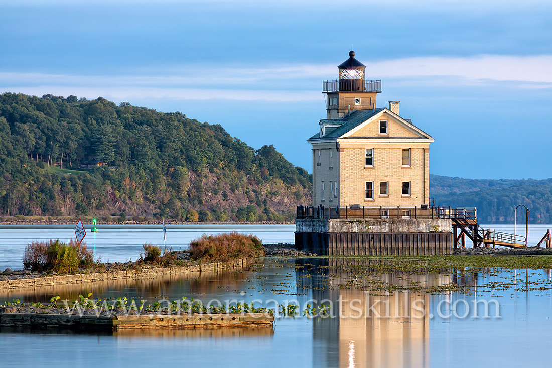 The beautiful Rondout Lighthouse at Kingston, New York is located along the Hudson River to mark the entrance and tidal flats of the Rondout Creek.