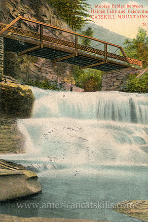 Vintage postcard of Moore’s Bridge Falls, located in Kaaterskill Clove near Palenville in Greene County, New York.