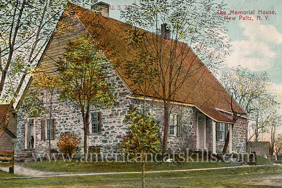 Vintage postcard of the Memorial House, now known as the Jean Hasbrouck House, in the village of New Paltz, New York.