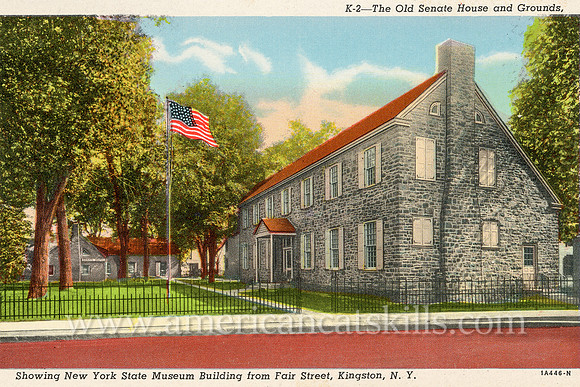 Vintage Catskills postcard depicting the Senate House Museum located in the historic Stockade District of Kingston, New York.