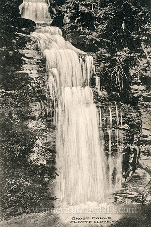 This vintage Catskills postcard published by I. J. Young and W. H. Young depicts Ghost Falls located within Platte Clove.