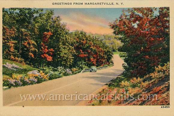 Vintage Catskills postcard with the title “Greetings from Margaretville, N.Y.”