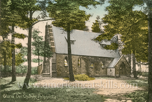 Vintage postcard of the Gloria Dei Church located in Palenville at the entrance to Kaaterskill Clove in the northern Catskills.