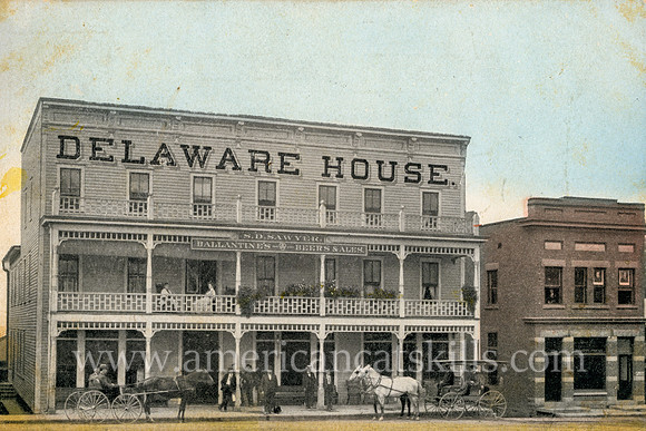 Vintage postcard of the historic Delaware House located along the Delaware River in the quaint hamlet of Callicoon in the town of Delaware, Sullivan County.