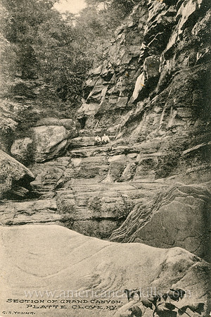 This vintage postcard by George S. Young depicts the extremely rugged cliffs of what was historically known as the Grand Canyon, but is today generally referred to as Platte Clove.