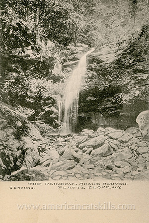 This vintage postcard by George S. Young depicts Rainbow Falls in what was historically known as the Grand Canyon, but is today generally referred to as Platte Clove.