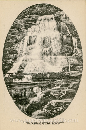 This vintage postcard by George S. Young depicts the aptly named Ghost Falls in what was historically known as the Grand Canyon, but is today generally referred to as Platte Clove.