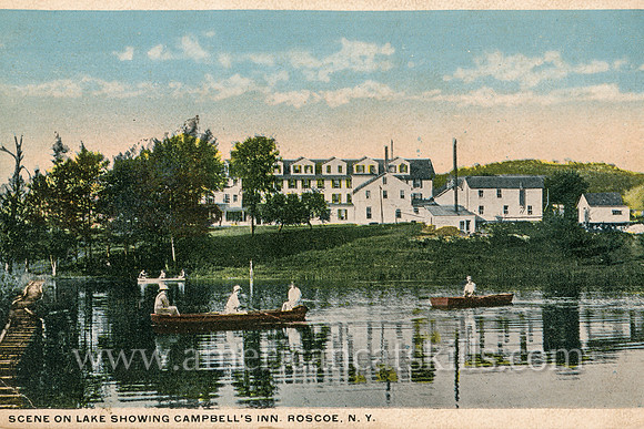 Vintage Catskills postcard depicting the historic Campbell Inn at Roscoe in Sullivan County, New York.