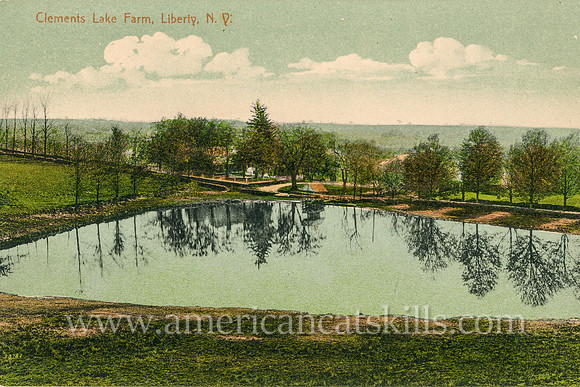 This vintage postcard of the Clements Lake Farm at the village of Liberty, New York was published by Edmund L. Tichenor located at Middletown, New York.