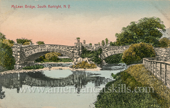 Vintage postcard of the McLean Bridge over the Delware River at South Kortright in Delaware County, New York.