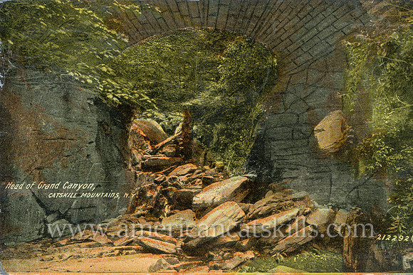 Vintage postcard depicting the head of the Grand Canyon, now known as Platte Clove, in the northern Catskills.