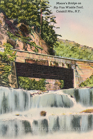 Vintage postcard of Moore’s Bridge Falls, located in Kaaterskill Clove near Palenville in Greene County, New York.