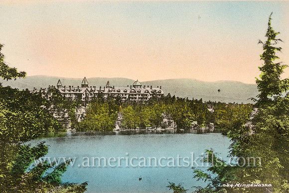 Vintage postcard depicting The Wildmere, a former resort hotel that was located on the cliffs of Lake Minnewaska on the Shawangunk Mountain ridge.