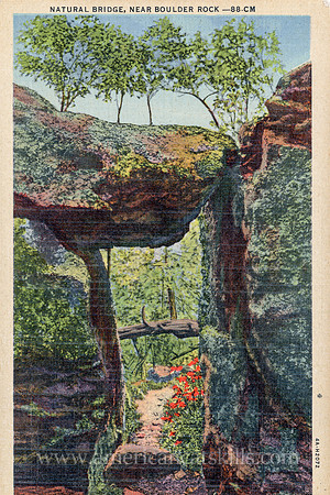 Vintage Catskills postcard depicting the Natural Bridge, located near Boulder Rock along the Escarpment Trail.