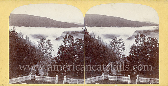 John Jacob Loeffler stereoview titled “Morning Mist in the Cauterskill Clove” from the “Catskill Mountain Scenery” series; First Series, # 210; No series, # 231.