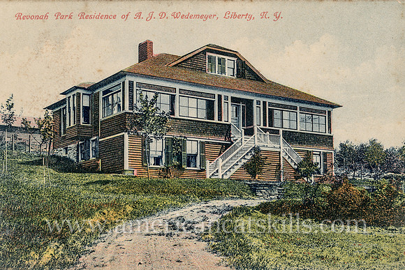 Vintage Otto Hillig postcard of the A. J. D. Wedemeyer residence in Revonah Park at Liberty, New York.
