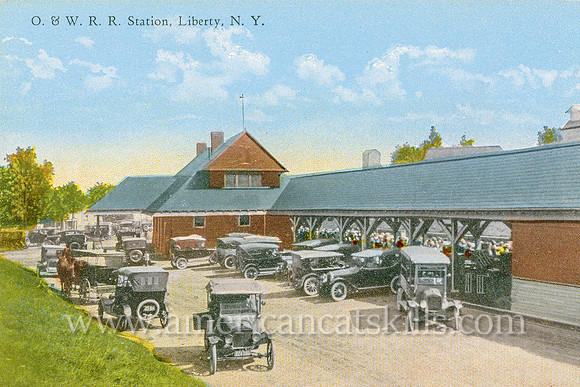 Vintage postcard from photographer Otto Hillig that depicted the Ontario and Western railroad station at Liberty, New York.