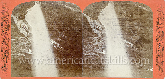 Vintage John Jacob Loeffler stereoview titled “Cauterskill Fall, (Upper Fall)” within the “Catskill Mountain Scenery” set; First Series, # 203.