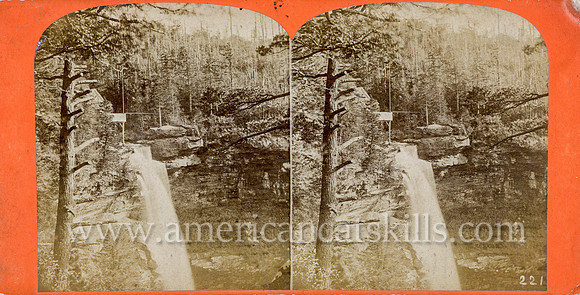Vintage John Jacob Loeffler stereoview titled “Cauterskill Fall, from above the Steps” from the “Catskill Mountain Scenery” set; First Series, # 204.