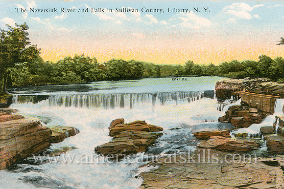 Well-known photographer Otto Hillig of Liberty, New York published this vintage postcard titled “The Neversink River and Falls in Sullivan County, Liberty, N.Y.”