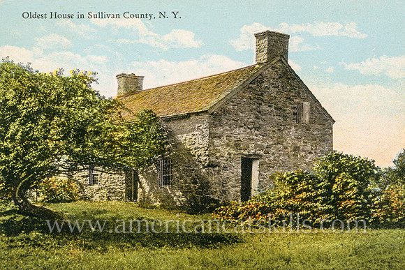 This vintage Catskills postcard taken by well-known photographer Otto Hillig depicts the oldest house in Sullivan County, New York.