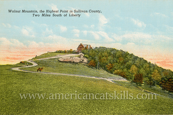 Well-known photographer Otto Hillig of Liberty, New York published this vintage postcard titled “Walnut Mountain, the Highest Point in Sullivan County, Two Miles South of Liberty.”
