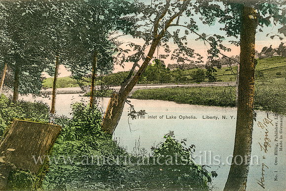 Vintage postcard by photographer Otto Hillig of the former Lake Ophelia located near the village of Liberty in Sullivan County, New York.