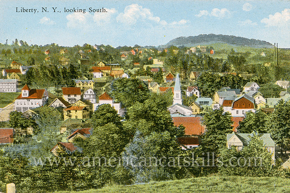 Vintage postcard by Otto Hillig depicting the scenic village of Liberty in Sullivan County, New York.