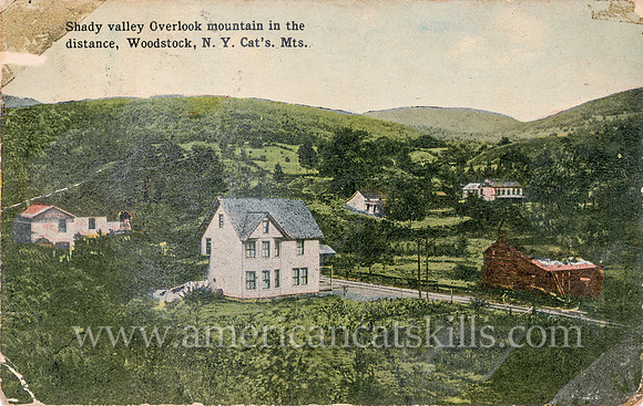Vintage postcard from the hamlet of Shady in the town of Woodstock, Ulster County, with Overlook Mountain in the background.